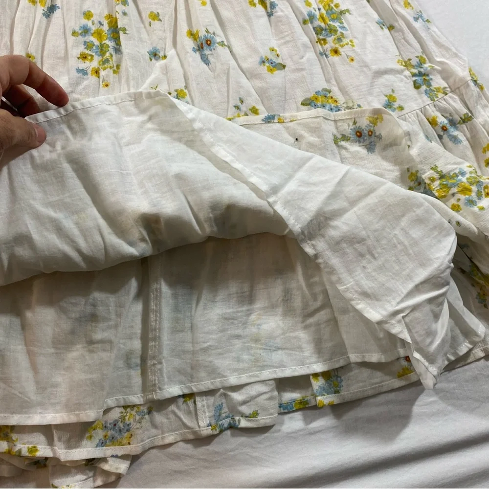 Wild Fable Dress Floral Mini A line full pleated White Yellow Dress Women’s LG - Picture 5 of 10